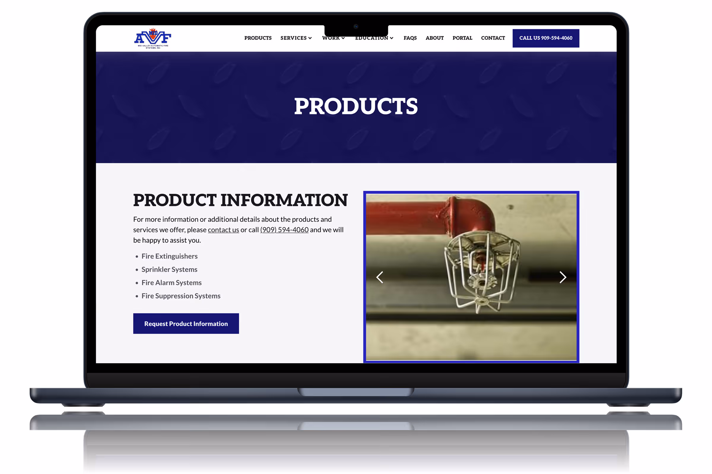 Products page showcasing product details.