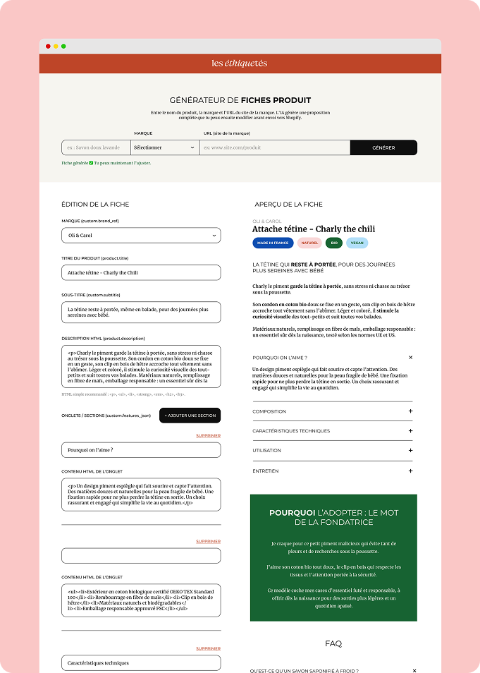 Image du générateur de fiche produit pour le e-shop lesethiquetes.fr