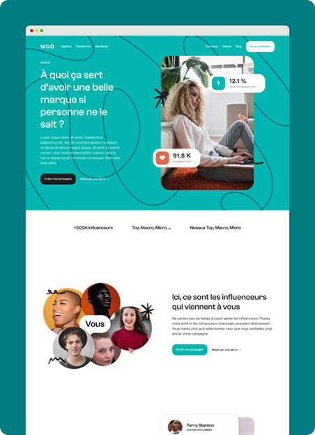 Image de la page d'acceuil du site présentant le SaaS de marketing d'influence de WOÔ
