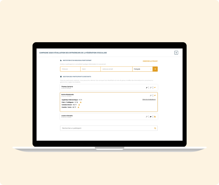 mockup de présentation de la plateforme d'évaluation RH Sport Profileo