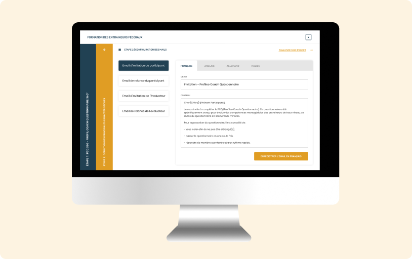 mockup de présentation de la plateforme d'évaluation RH Sport Profileo