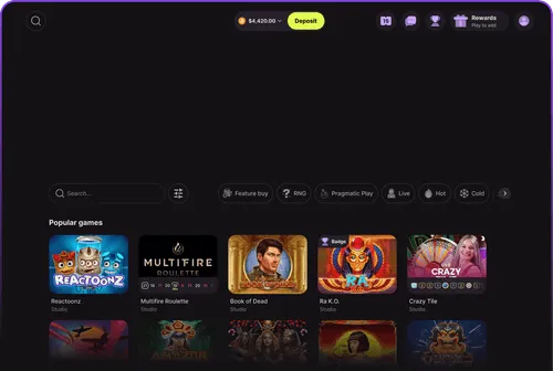 Interfaz de usuario de Cloudbet Casino