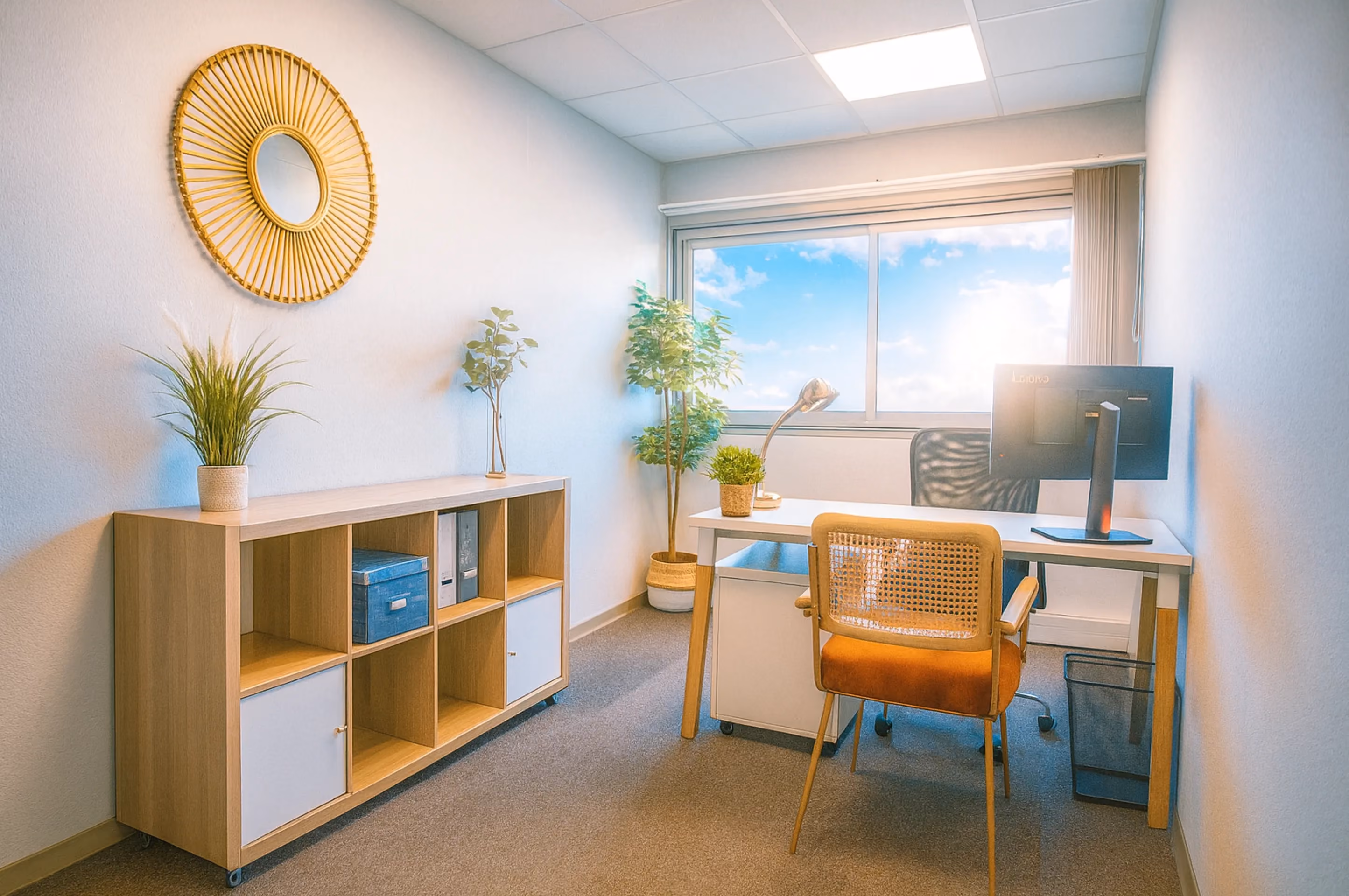 Bureau privé meublé avec vue extérieure à l'Espace Entreprise