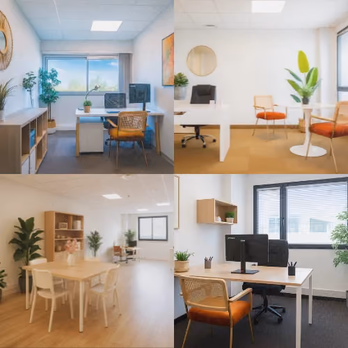 Collage de photos de bureaux à louer chez Espace Entreprise, Montpellier
