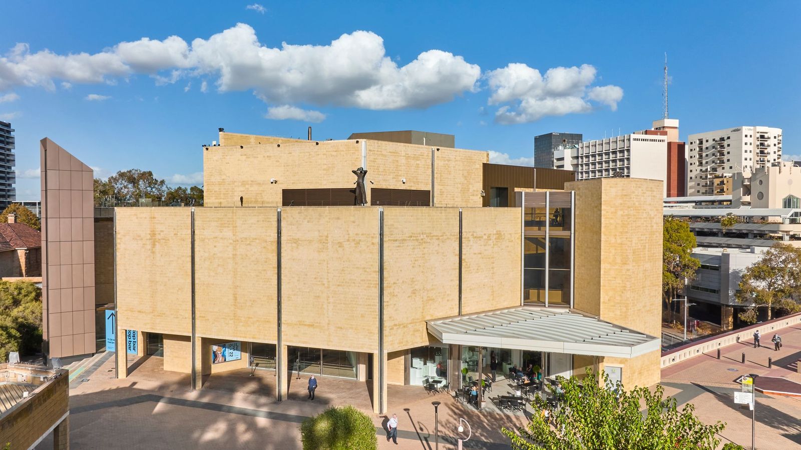 Art Gallery of WA, a contemporary gallery with an open plaza and people gathered in front
