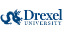 Drexel University logo with a dragon emblem and text in blue.