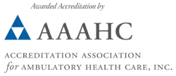 AAAHC Accreditation Association for Ambulatory Health Care logo with three blue triangles forming a larger triangle.