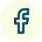 Facebook logo icon in blue on a light circular background.