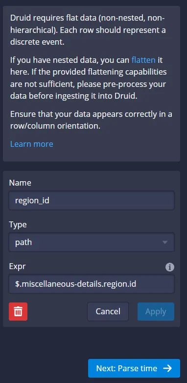 Druid column-flattening field options