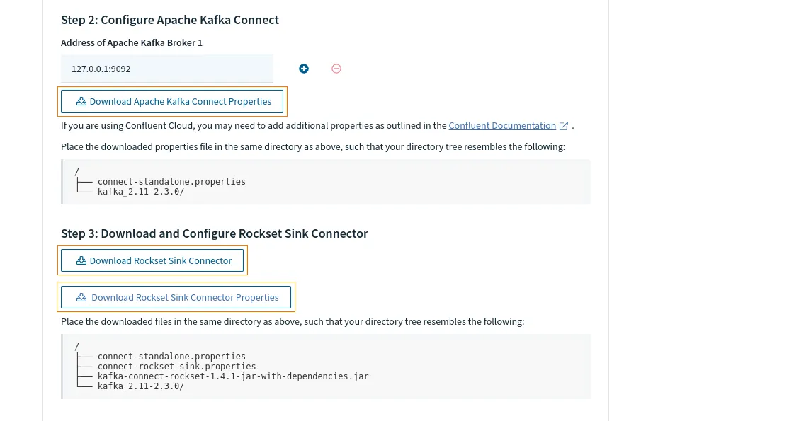 Download button for configuration and Rockset sink plugin