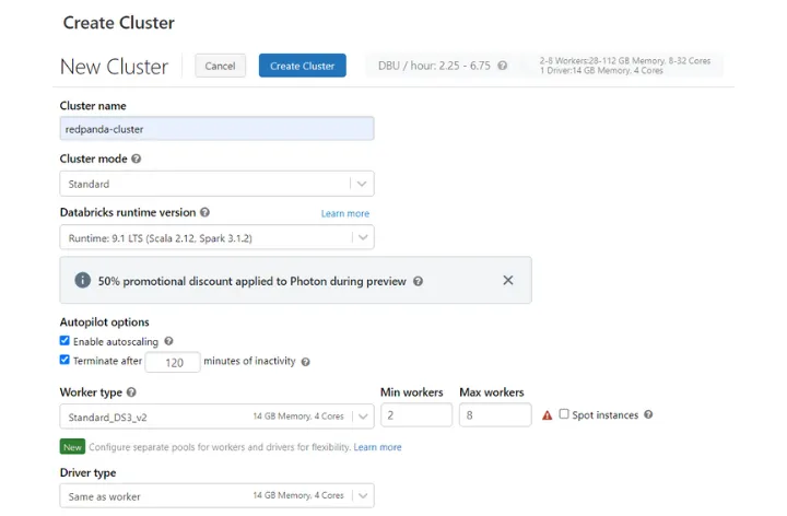 Databricks new cluster
