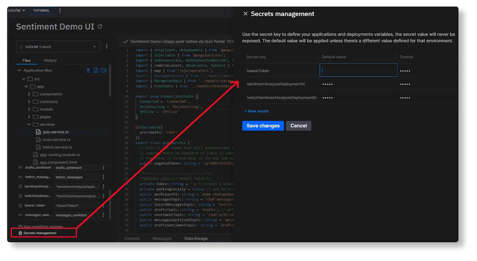 Secrets management interface.