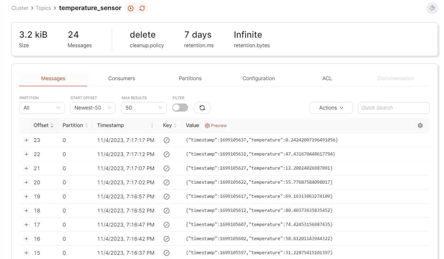 temperature_sensor topic with data