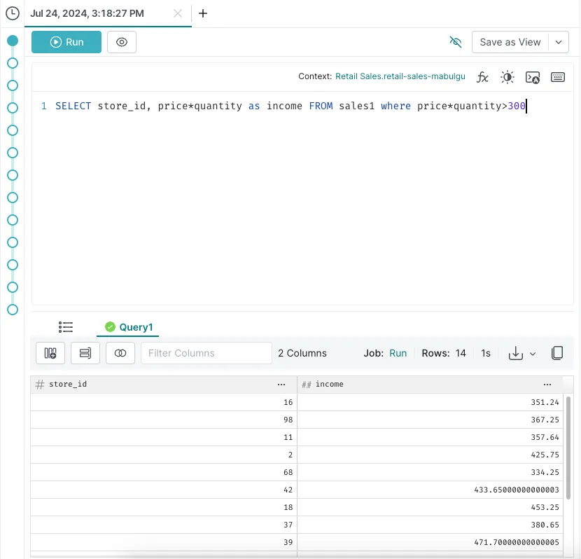 Complex query and results