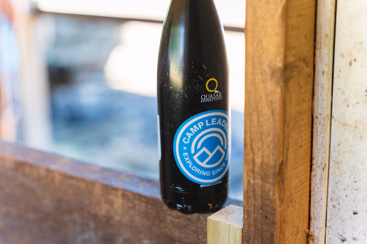 A reusable Camp Leaders water bottle.