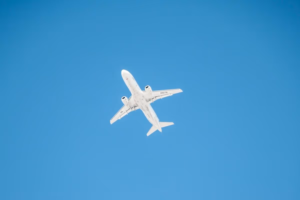 A flight in the sky.