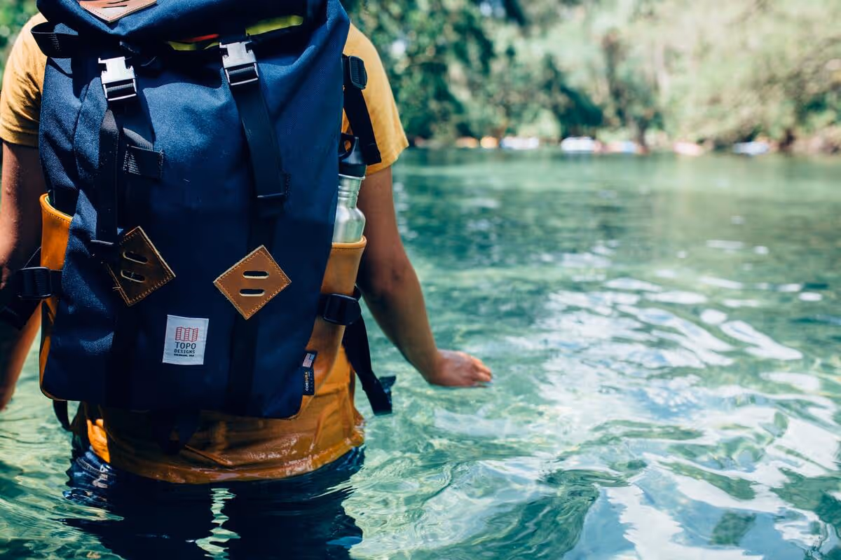 A person wearing a backpack.