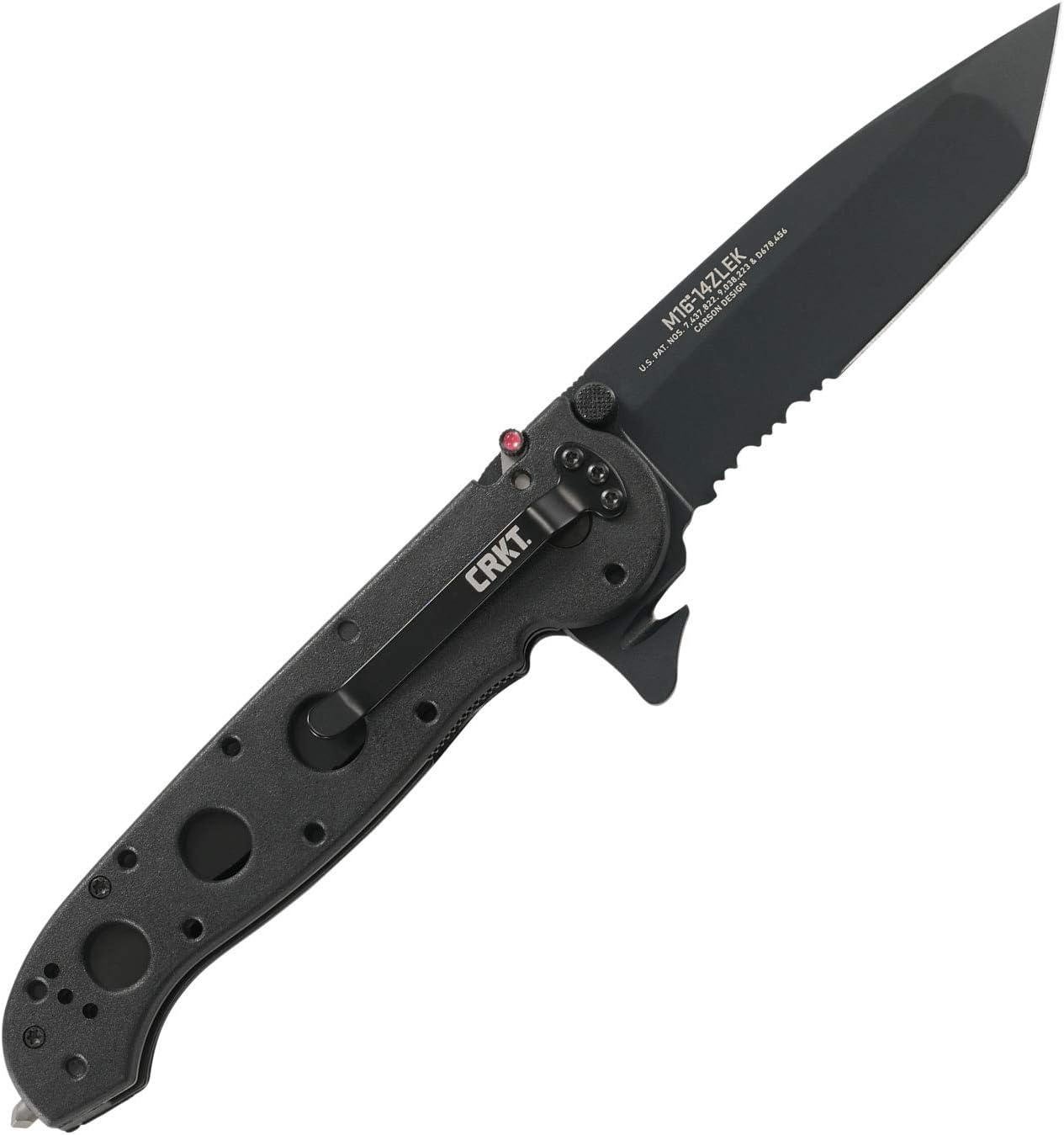 CRKT M16-14ZLEK Folding Knife with Liner Lock: AUS 8 Triple Point Serrations Blade, Glass-Reinforced Nylon Handle, Reversible Pocket Clip, M16-14ZLEK