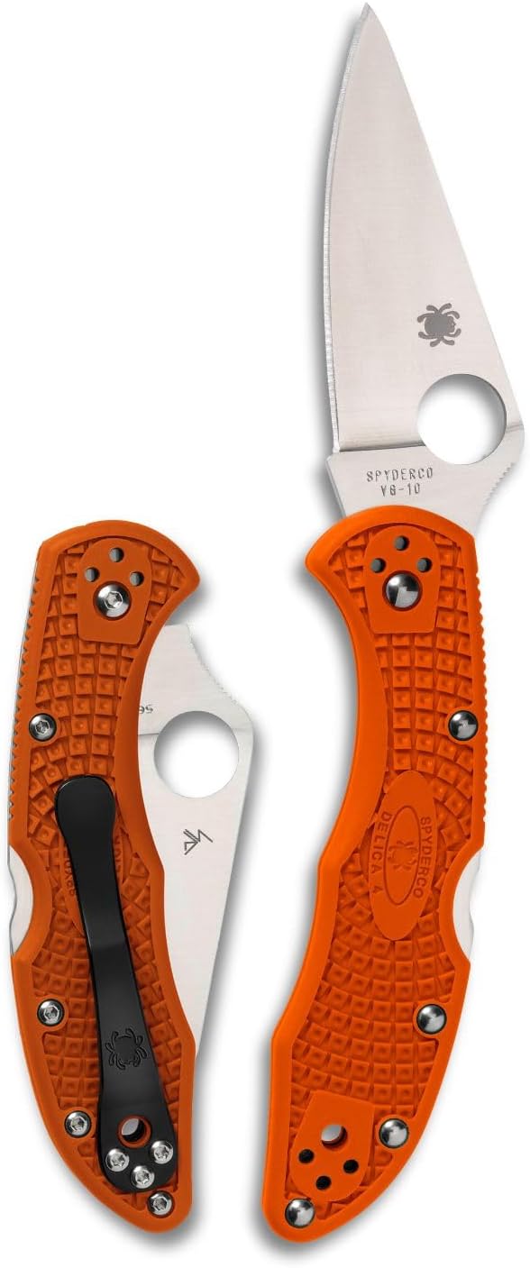 Spyderco Delica 4 Lightweight 7.15" Signature Folding Knife with 2.90" Flat-Ground Steel Blade and High-Strength FRN Handle - PlainEdge Grind