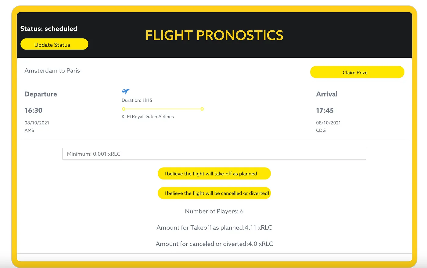 Example of oracle integration into the Dapp with ‘Flight Pronostics
