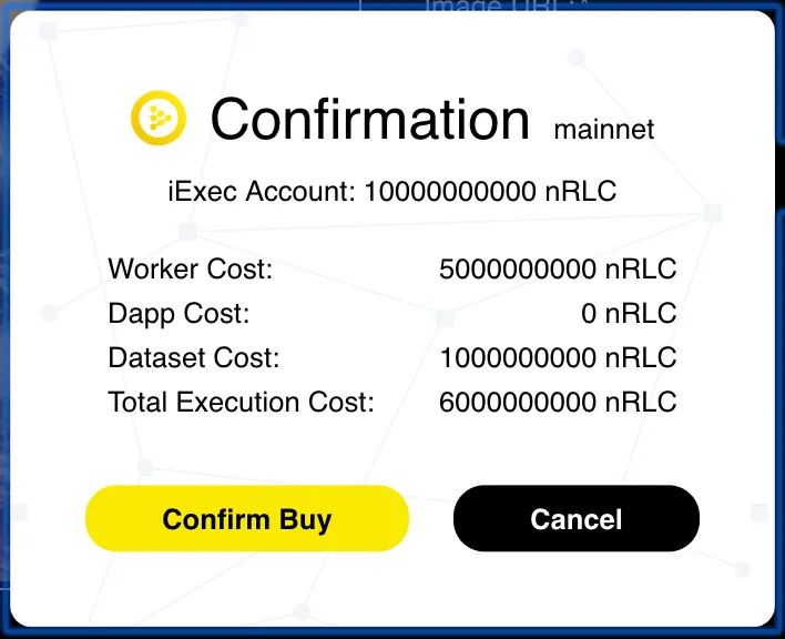 When you click on ‘Buy analysis’, you can see that, as an end-user, you pay 1 RLC directly to the dataset owner, and 5 RLC to the worker executing the task