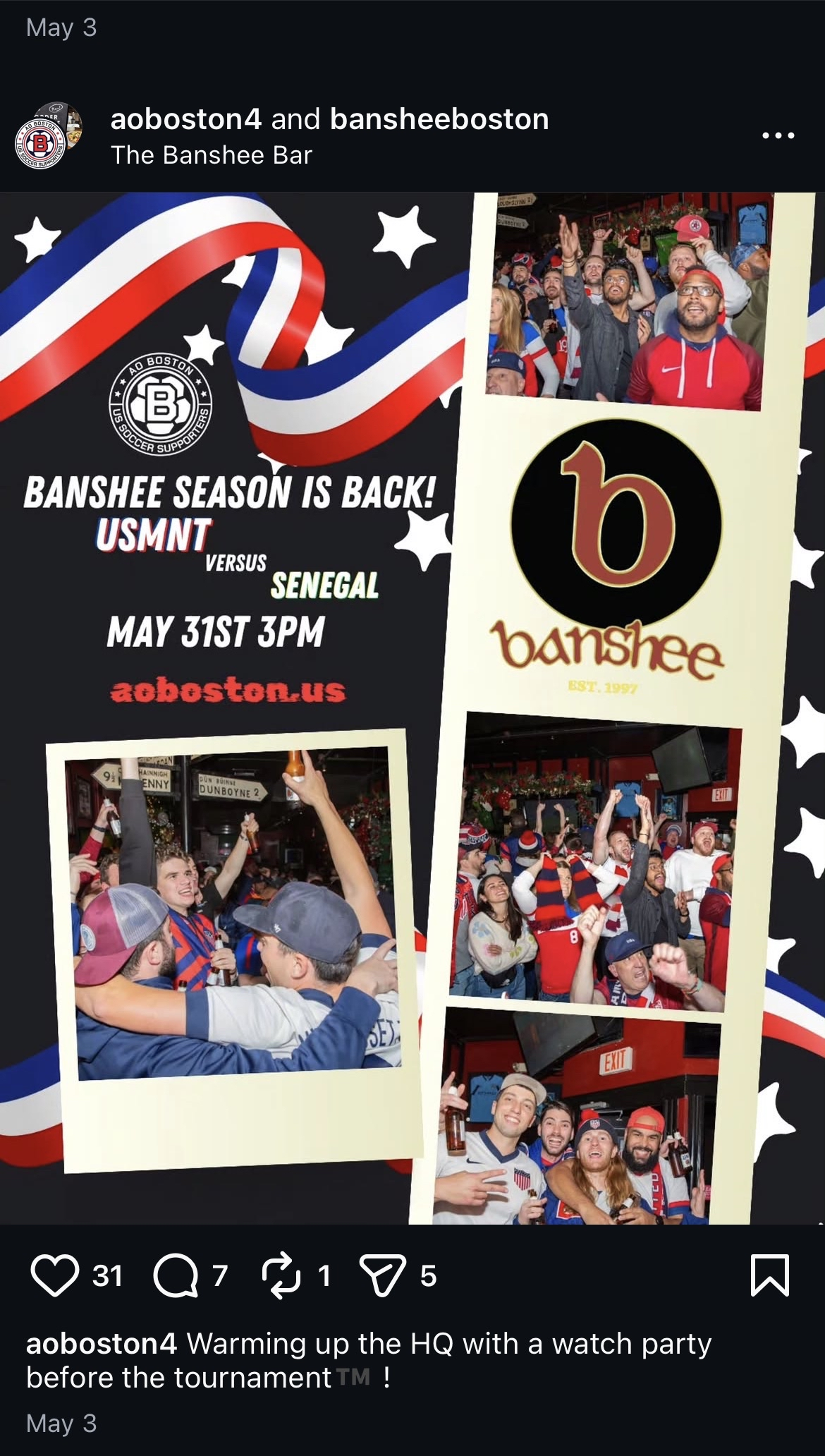 Screenshot of a World Cup social media post from The Banshee in Boston