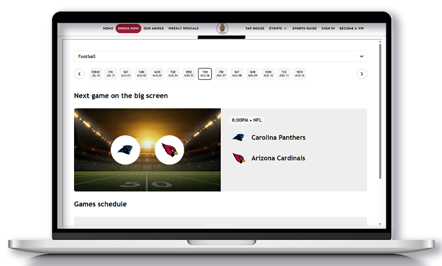 Screenshot of FANZO's schedule web integration for sports bars