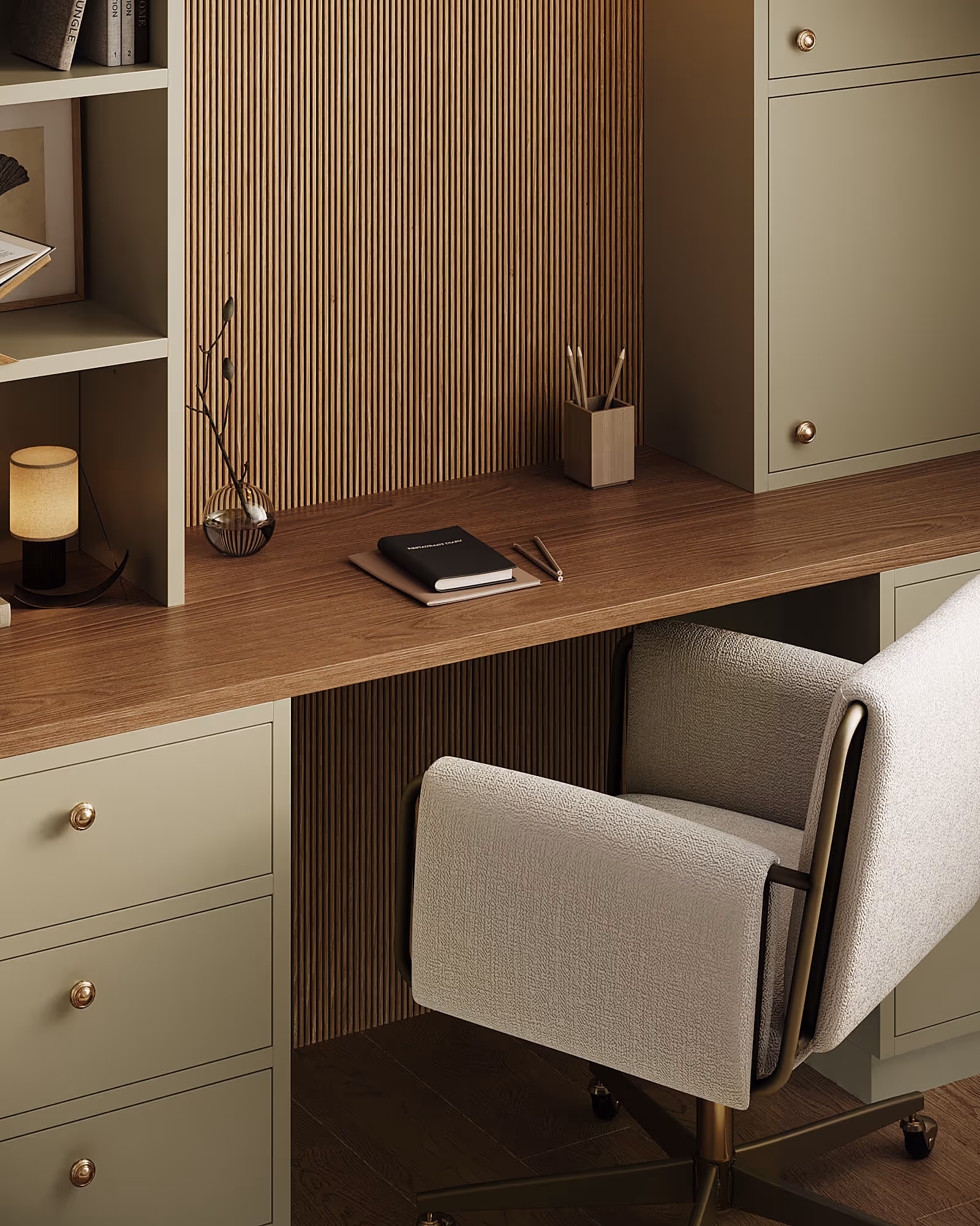 Built-in desk and work space