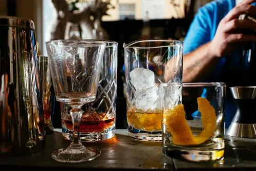tumblers with spirits on ice
