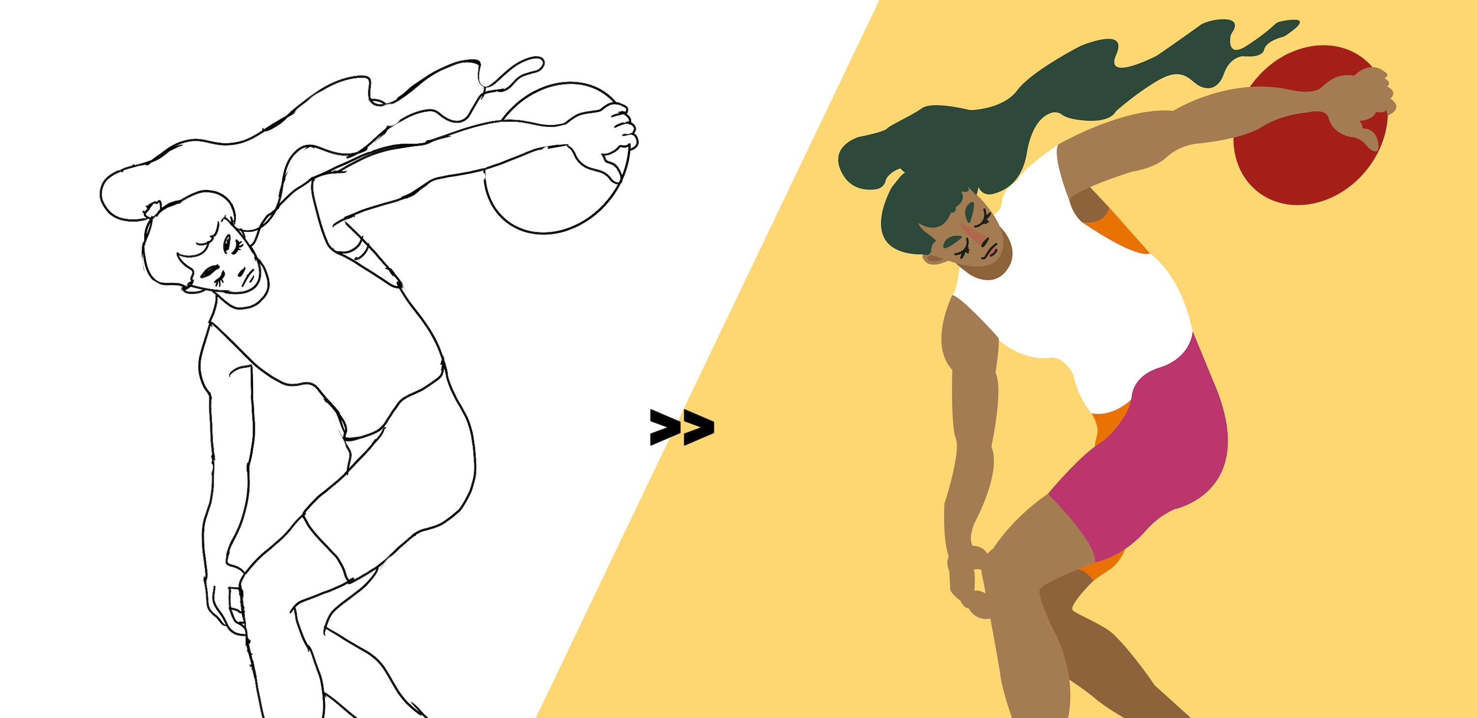 sketch to vector comparison of an individual throwing a discus