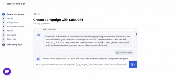 Message sequences generated by SalesGPT by Salesrobot.