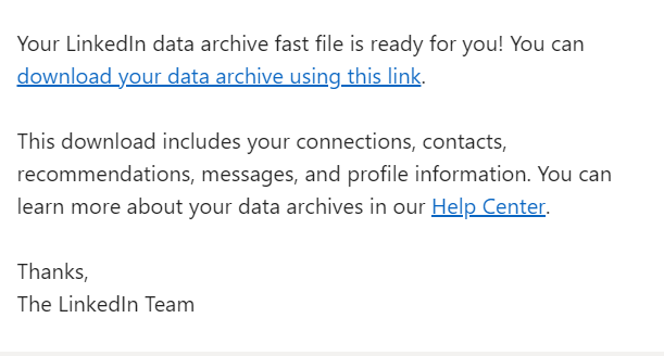 Download link in the LinkedIn email