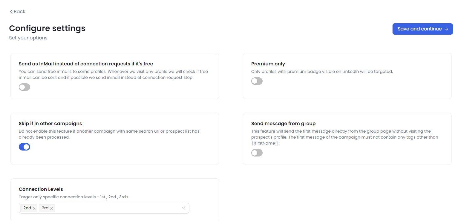 Configurable campaign options on Salesrobot 