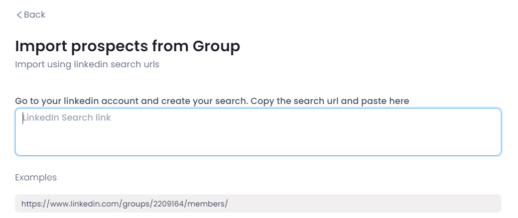 Box to add the member list URL from a LinkedIn Group. 