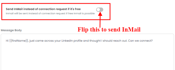 how you can send connection request message as a inmail using Salesrobot.