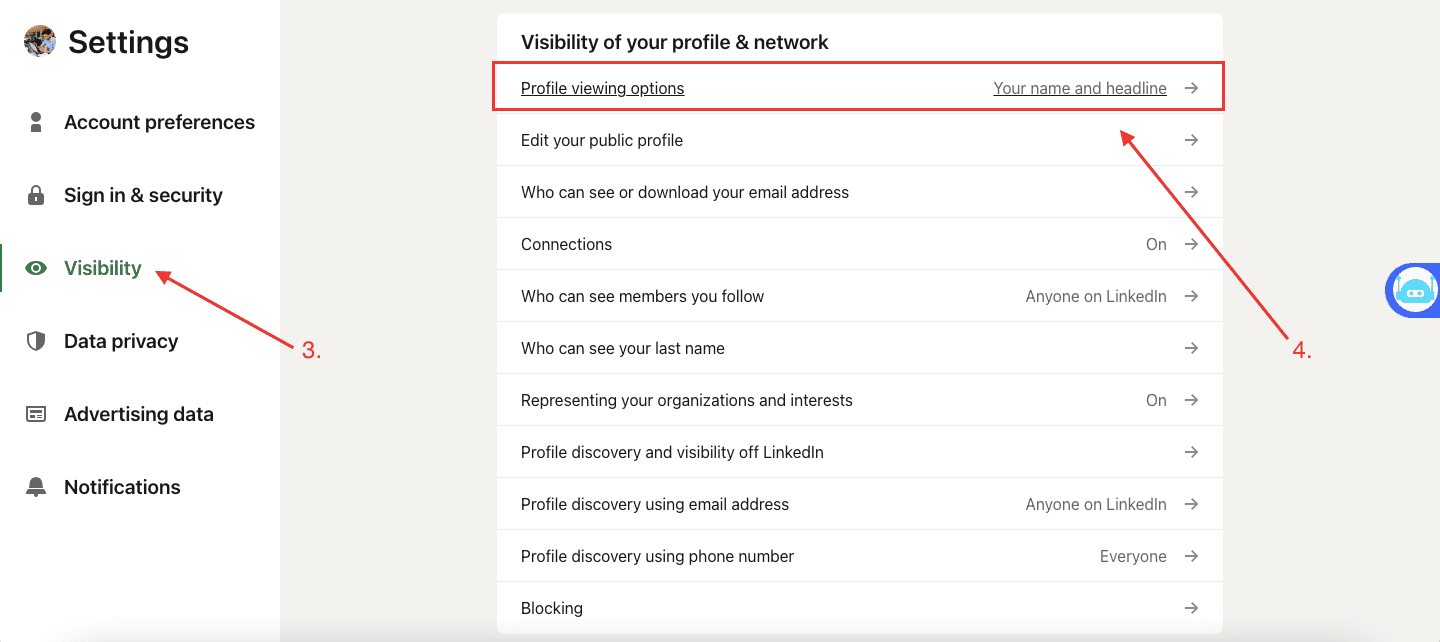 LinkedIn profile visibility settings