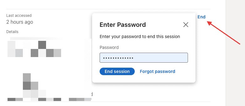 how to end individual active sessions on LinkedIn
