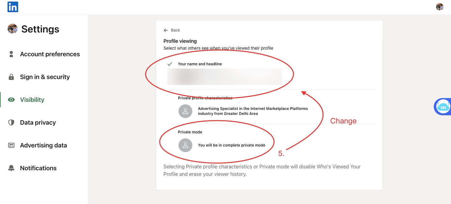 LinkedIn profile view settings