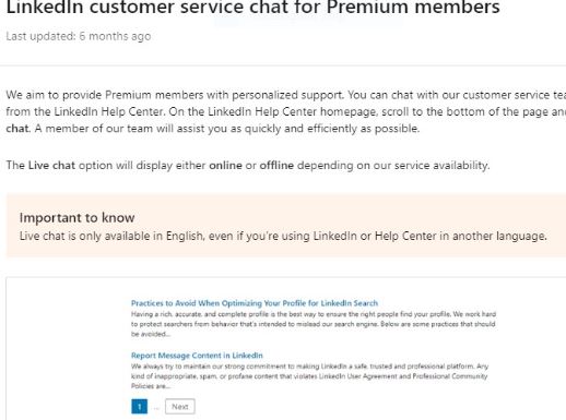 LinkedIn Live Chat for premium members