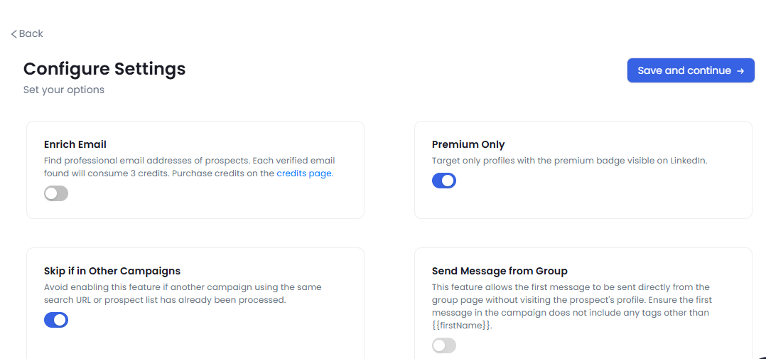 Settings configuration page SalesRobot.