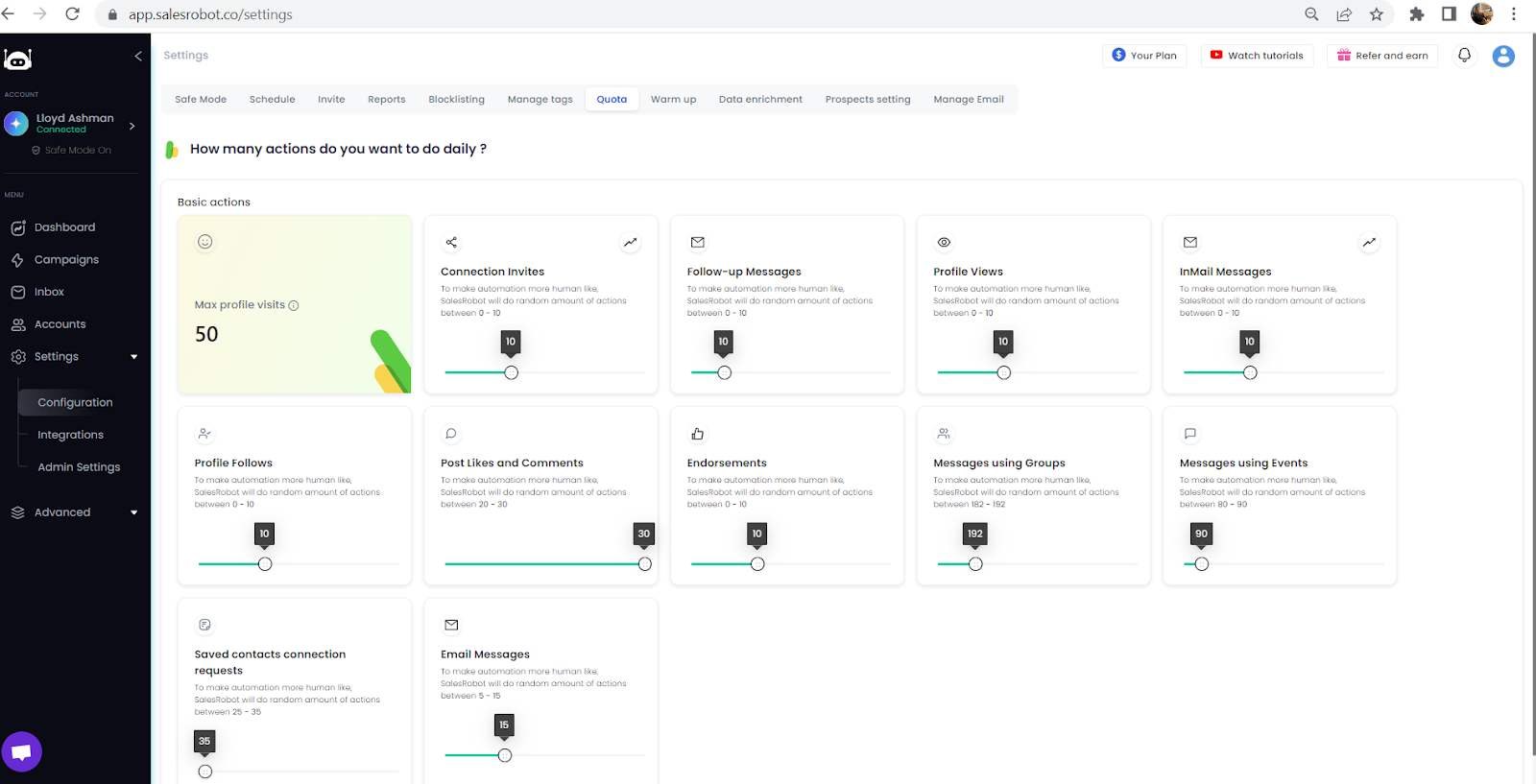 Configuration setting SalesRobot.