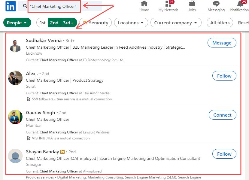 LinkedIn "Chief Marketing Officer" boolean search.