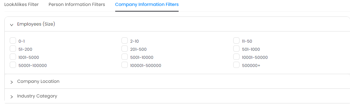 Company information fiters in Lookalike search.