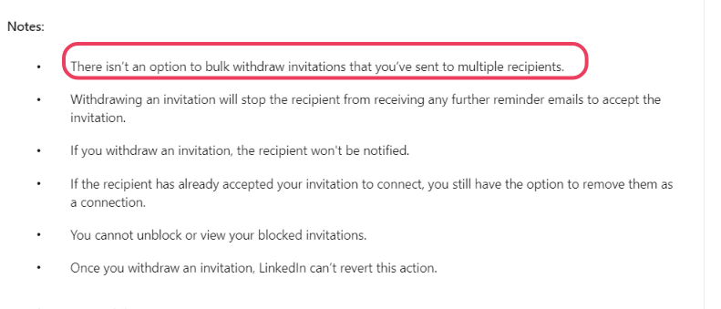 LinkedIn policy saying it can't bulk withdraw