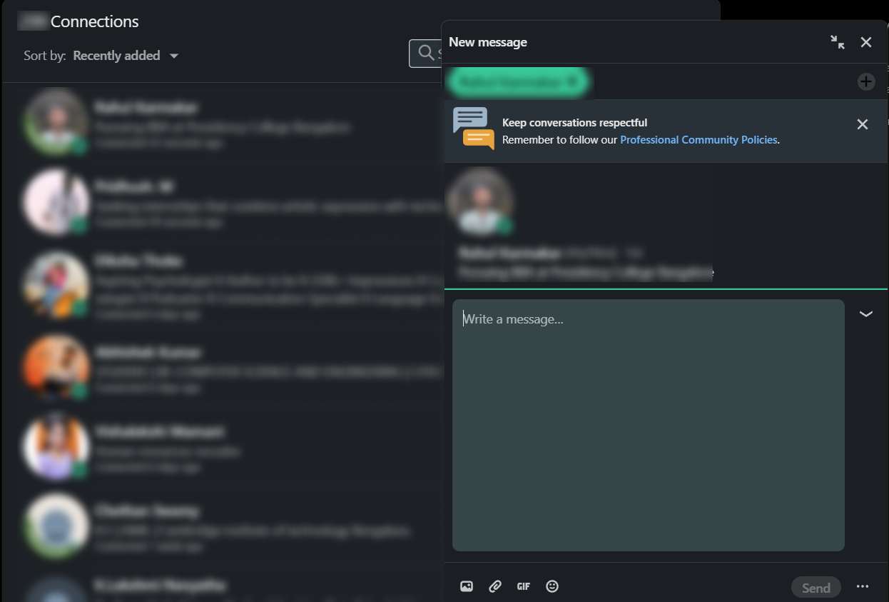 sending a message on linkedin