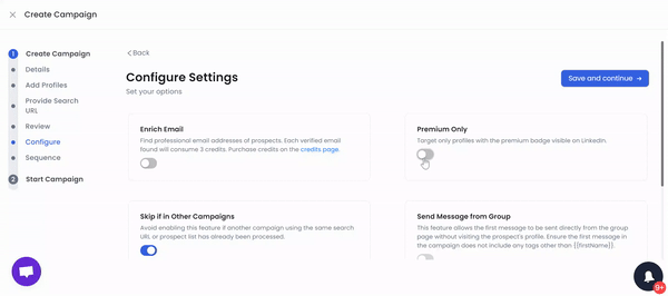 'Premium only' option to target premium profiles in SalesRobot when the campaign is running