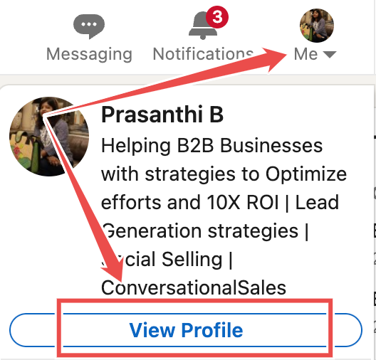 Profile picture and 'view profile' option on LinkedIn