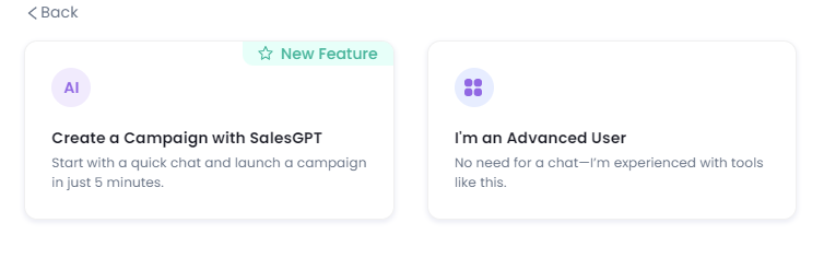 Options to create campaigns in SalesRobot