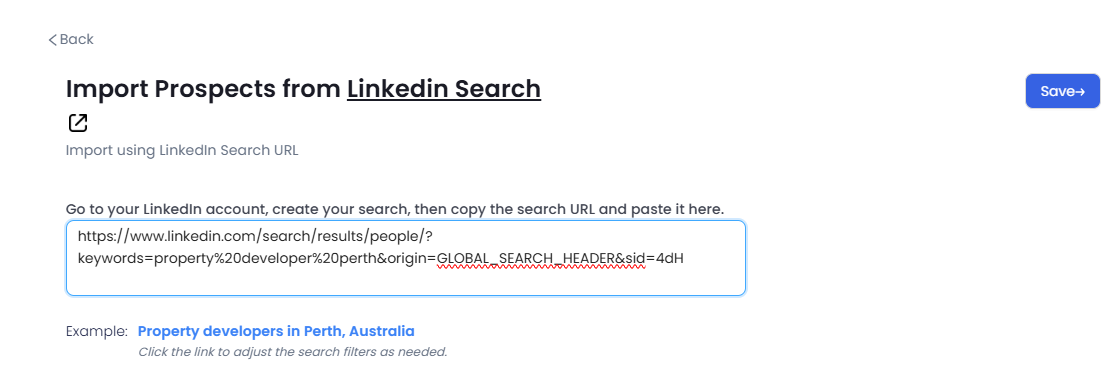 Import prospects from LinkedIn search page