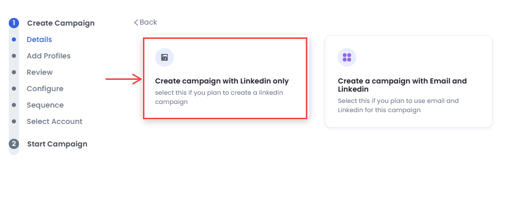 Create campaign multiple options